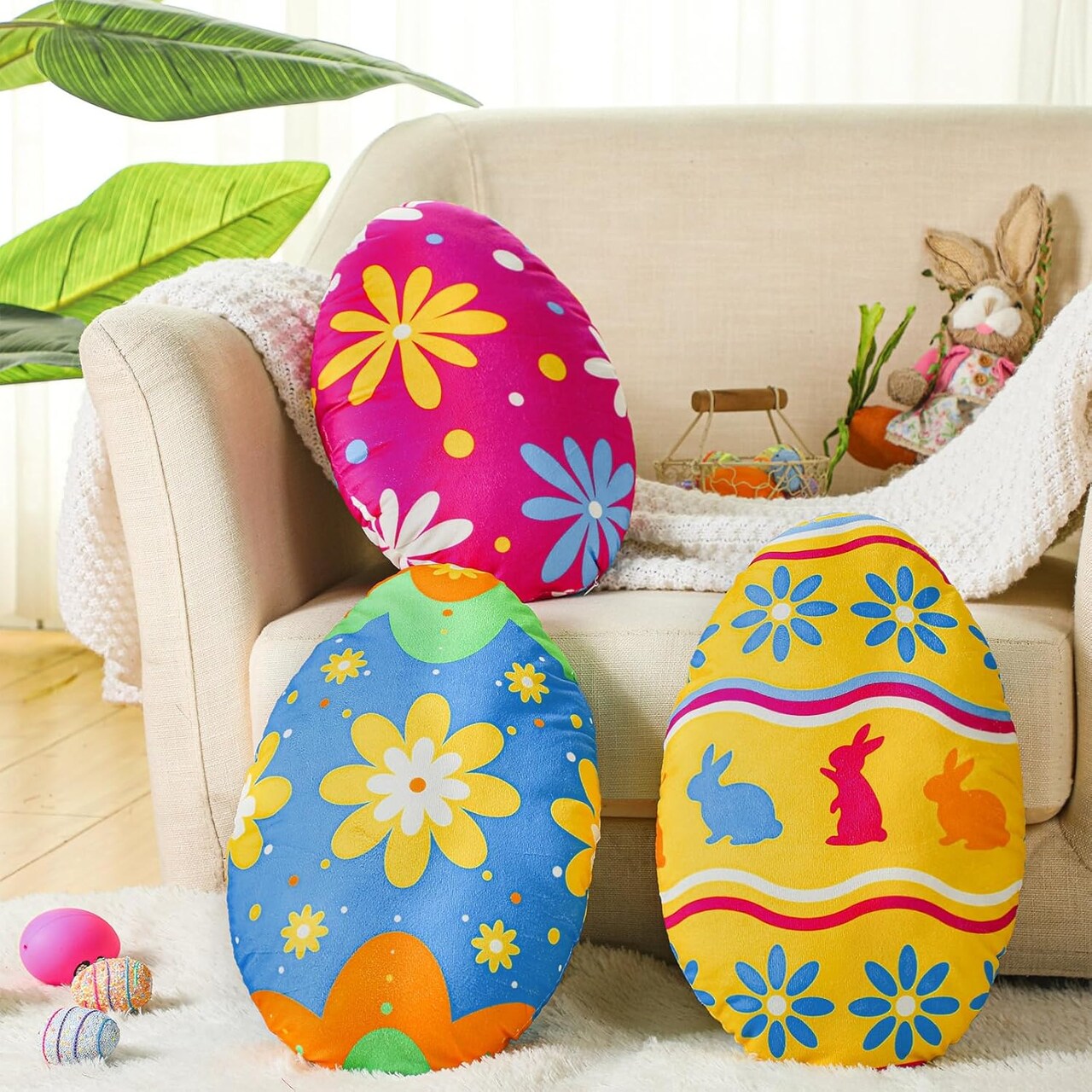 3 Pcs Easter Eggs Pillow Soft Plush Easter Eggs Shaped Pillow with PP Cotton Filling